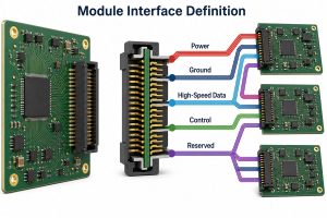 Module interface definition separating power, ground, high-speed data, control, and reserved contacts
