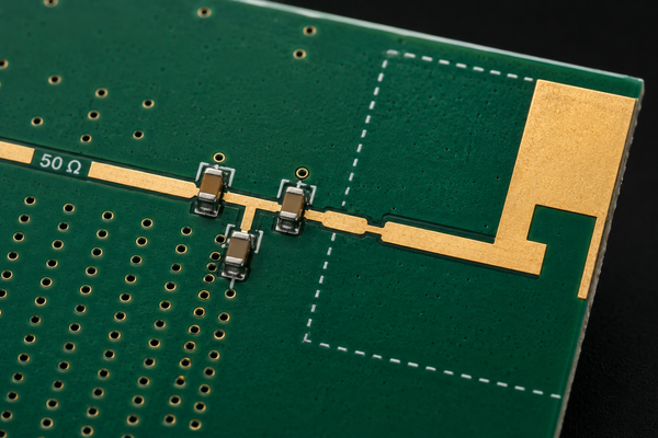 50 ohm PCB feed and pi matching network for a printed monopole antenna
