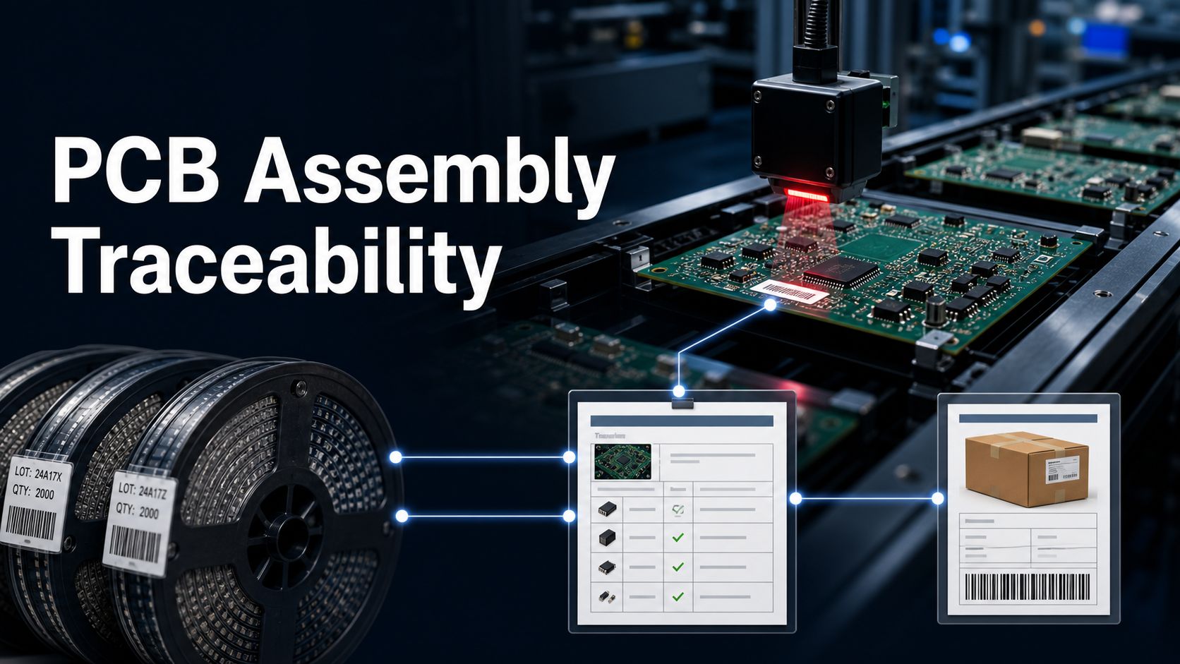 PCB assembly traceability linking component lots production records unit identity and shipment