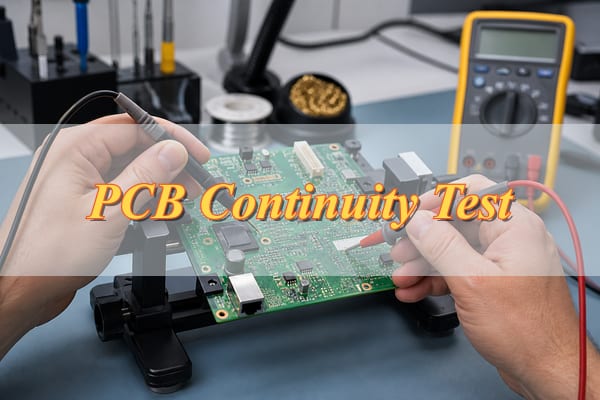 PCB Continuity Test, technician measuring an unpowered circuit board with multimeter probes