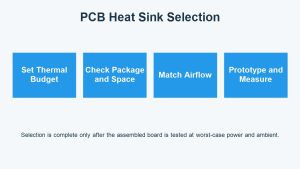 Four-stage PCB heat sink selection process from thermal budget through prototype measurement