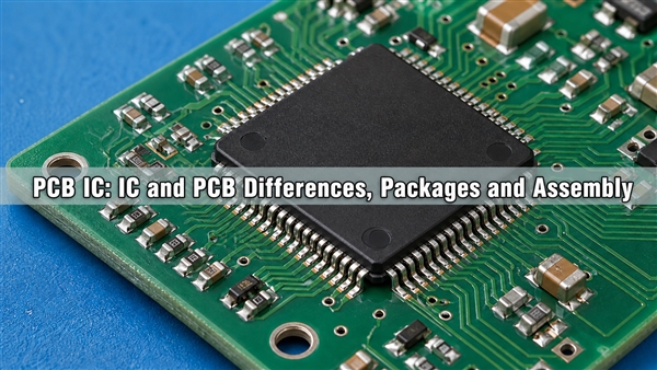 PCB IC mounted on a green circuit board with fine-pitch surface-mount leads