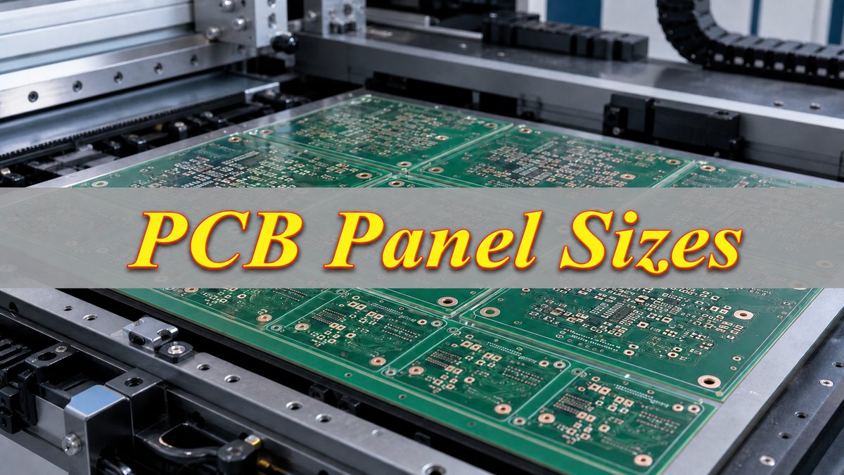 PCB panel sizes shown on a production-ready circuit board array