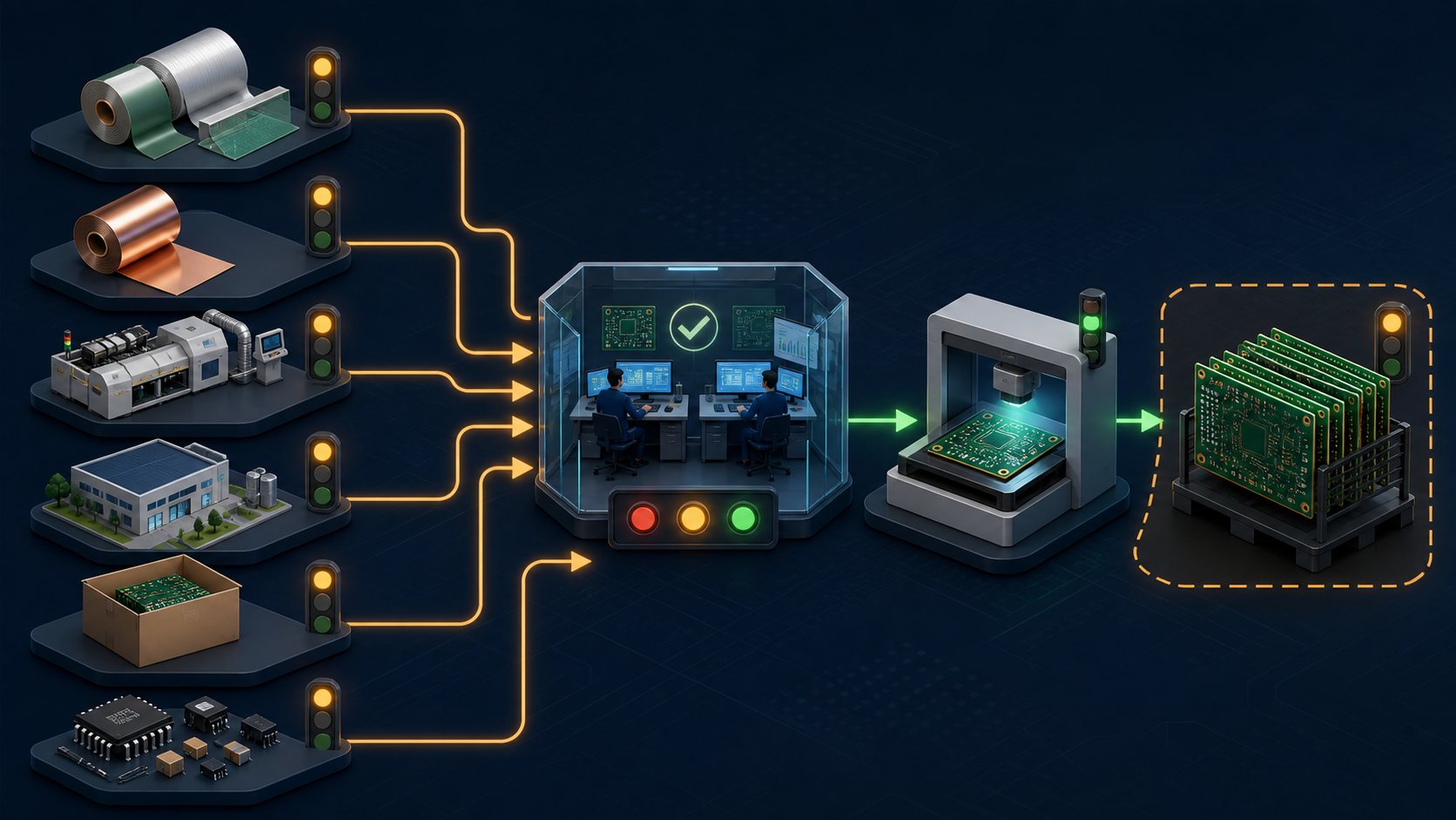 PCB supplier material process site and component changes routed through approval and validation