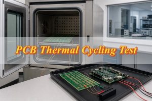 PCB thermal cycling test chamber with a board coupon and monitored assembly