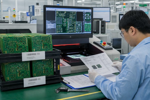 ISO 9001 PCB manufacturer, PCB lots moving through AOI inspection and traceability record review