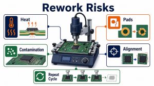 PCB assembly rework risks including heat pad damage contamination alignment and repeat cycles
