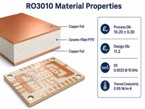 RO3010 material properties with copper foil and ceramic-filled PTFE cross-section