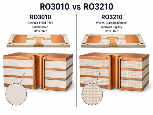 Engineering comparison of Rogers RO3010 and RO3210 laminate structures
