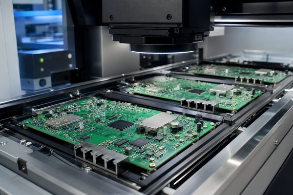 Router PCB assemblies undergoing automated optical inspection