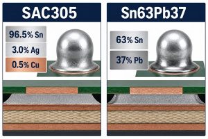 SAC305 and Sn63Pb37 solder alloy composition comparison