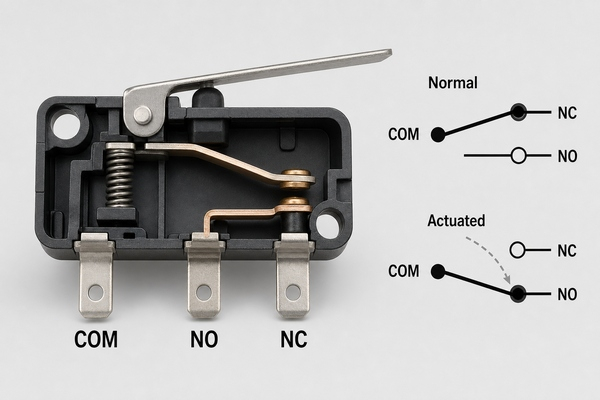 SPDT common contact switching between two throw terminals
