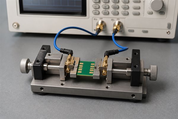 Stray capacitance, rigid PCB coupon fixture connected with short coaxial cables