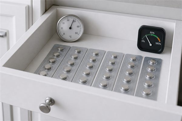 Unopened watch batteries stored in dry room-temperature conditions