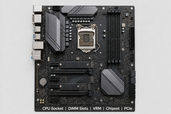 Core components on a modern computer motherboard