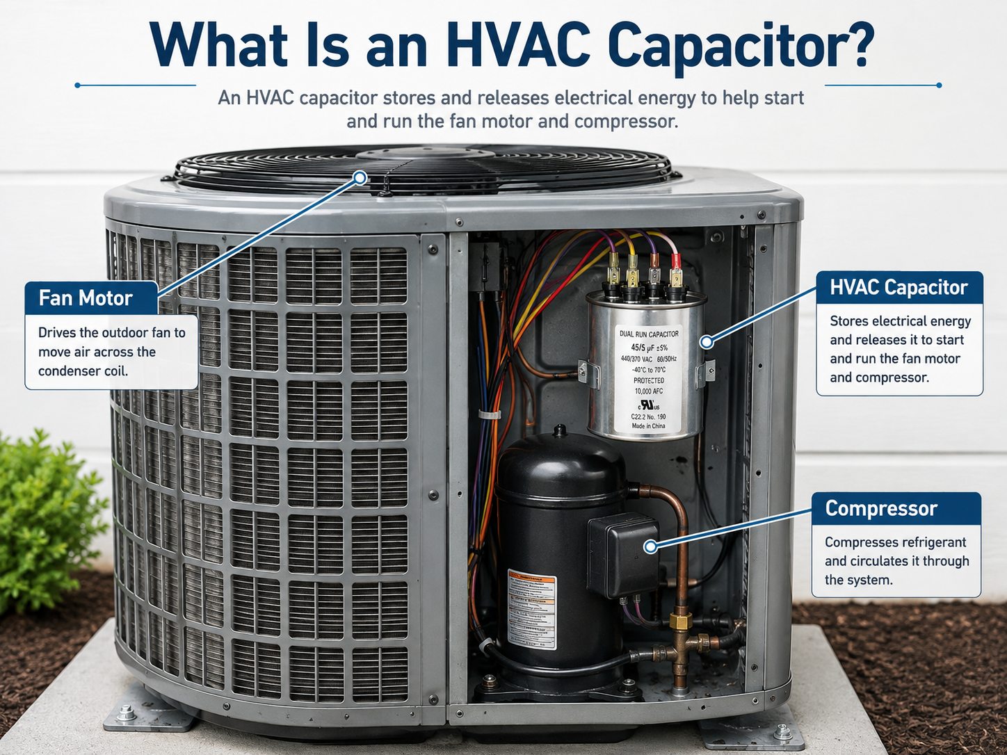 What is an HVAC capacitor and where it is located in an outdoor air conditioning unit