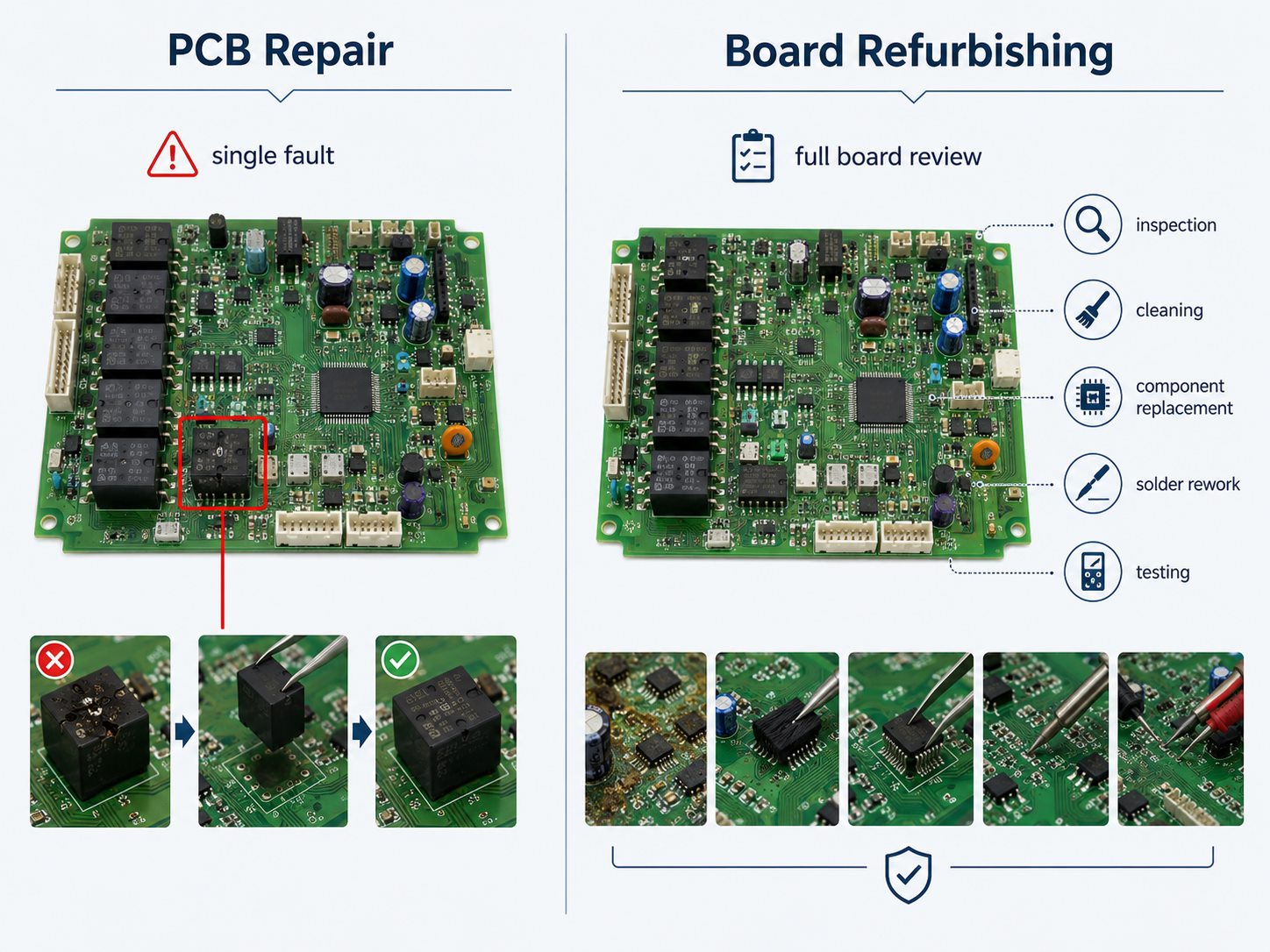 PCB repair compared with circuit board refurbishing