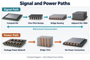 Separate functional paths for bridge data routing and TSV power delivery