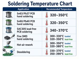 Soldering temperature chart for leaded, lead-free, SMD, hot-air rework and desoldering