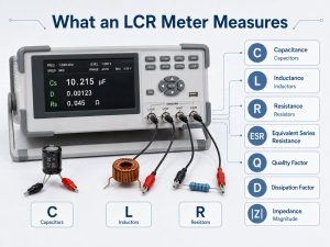 LCR meter measurement parameters including L, C, R, ESR, Q, D, and impedance