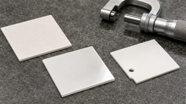 Conceptual comparison of matte and polished alumina substrate surfaces and ceramic thickness