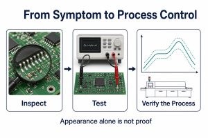 Inspection, electrical testing and process verification combined in a solder-joint investigation