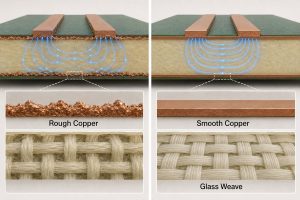 Comparison of rough and smooth copper surfaces with a magnified PCB glass weave