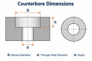 Section and top views identifying counterbore diameter D, through-hole diameter d and depth h