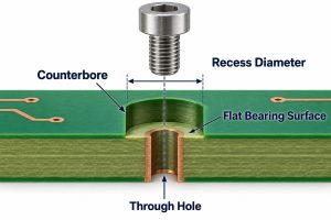 Cutaway showing a counterbore recess, flat bearing floor, through hole and socket-head screw