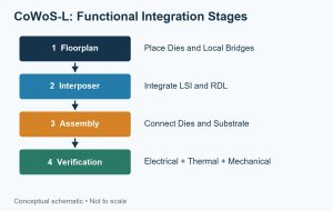 CoWoS-L functional stages from floorplan through assembly and verification