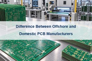 Difference between offshore and domestic PCB manufacturers, finished printed circuit boards on a professional inspection bench