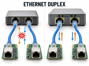 Half duplex and full duplex Ethernet with 10 and 100 Mbps connections