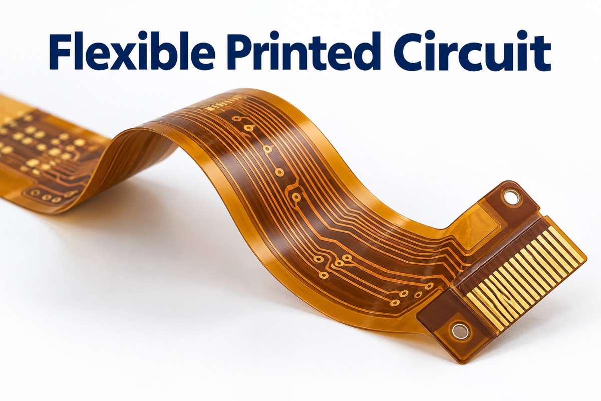 Amber flexible printed circuit with copper routing, a smooth bend and gold contact fingers