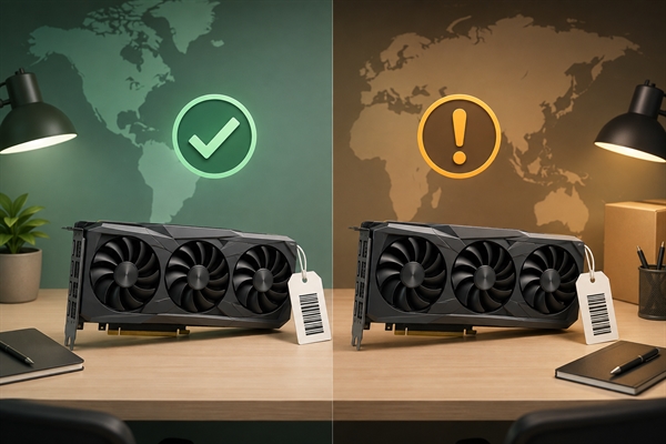 Illustration comparing availability for the same high-end GPU across two regional channels