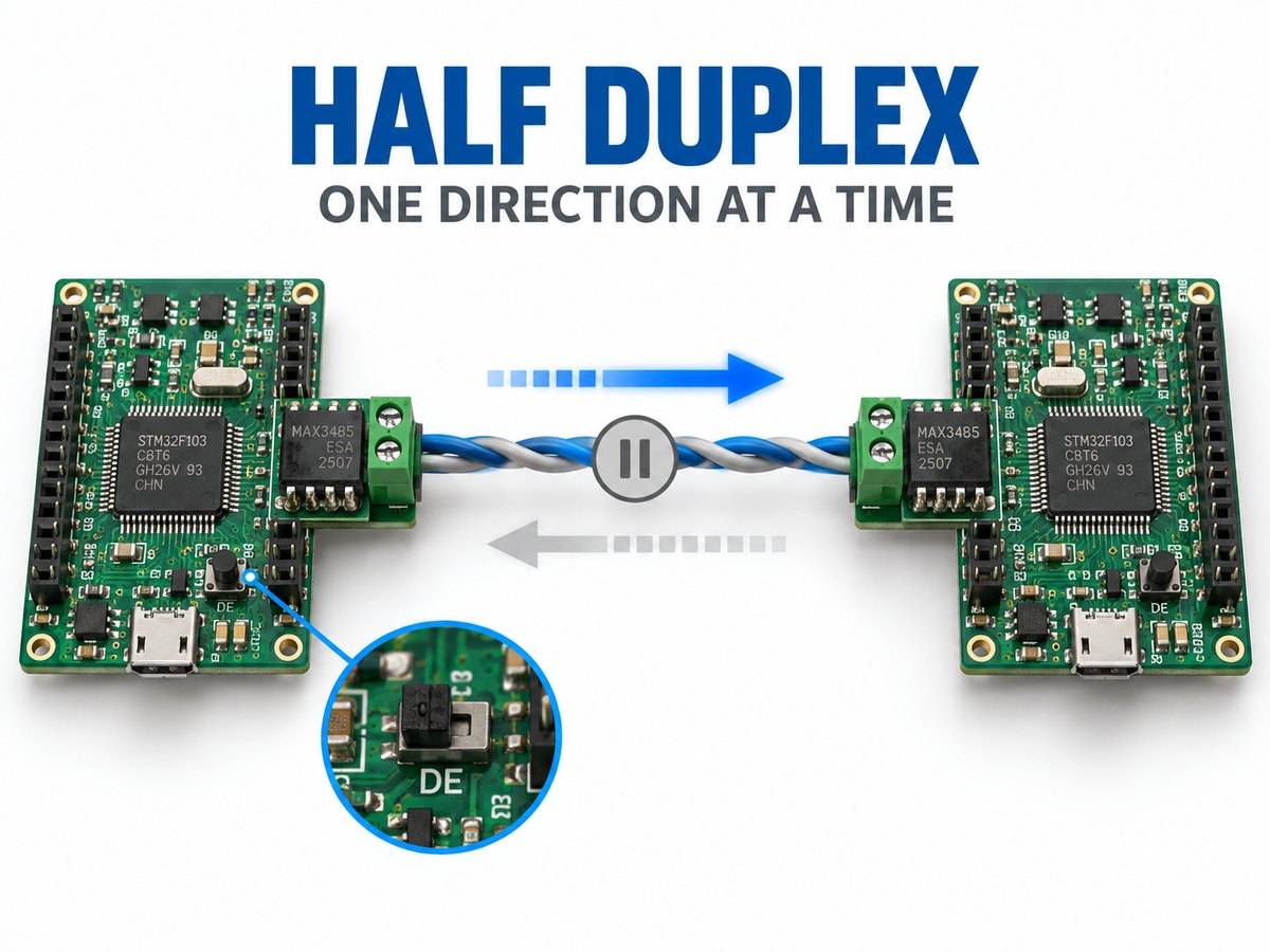 Half duplex communication using one shared channel and alternating data direction