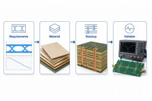 High-speed PCB material selection workflow from requirements through stackup validation