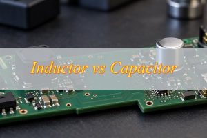 inductor vs capacitor, shielded power inductor and aluminum capacitor mounted on a PCB