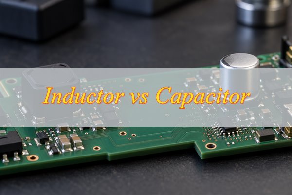 inductor vs capacitor, shielded power inductor and aluminum capacitor mounted on a PCB