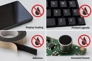 Display coating, printed legends, adhesive tape, and an unsealed sensor that require IPA compatibility checks