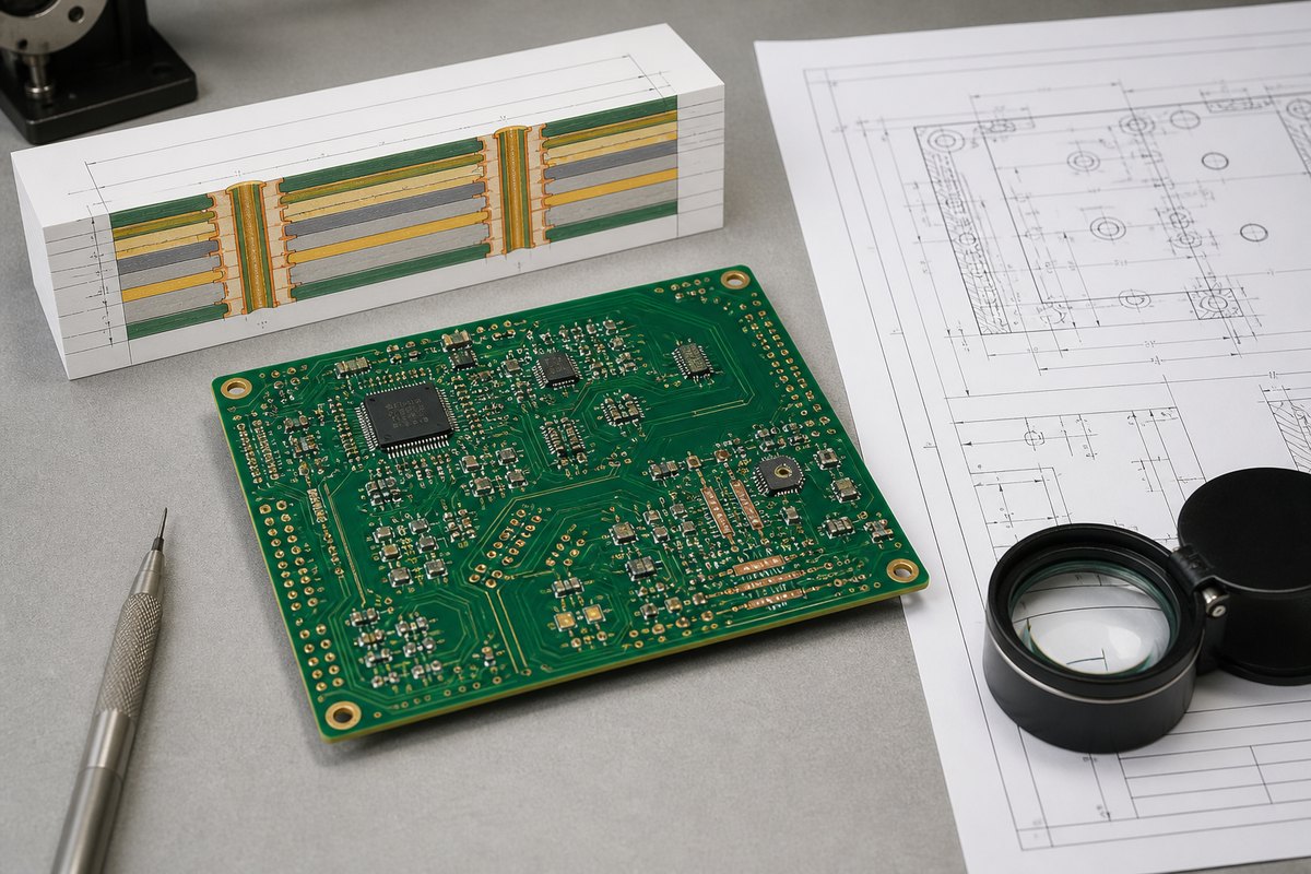 Rigid PCB, stackup and fabrication drawing representing the IPC-2222 design-document hierarchy