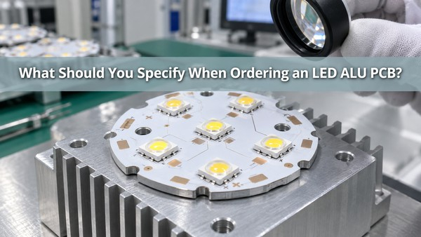 White LED aluminum PCB mounted on a machined aluminum heat sink during inspection