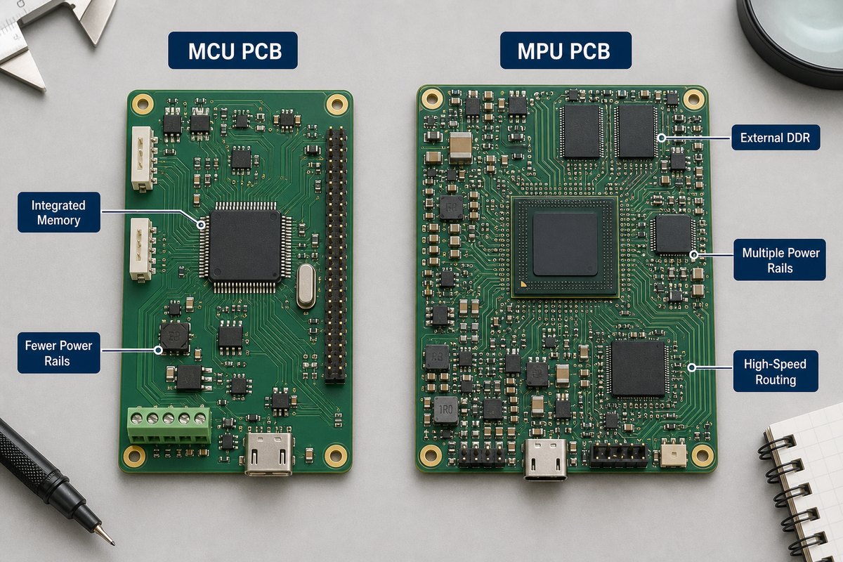 MCU PCB and MPU PCB layout complexity comparison