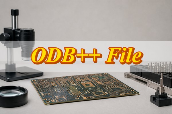 ODB++ file, PCB manufacturing data displayed on an engineering workstation