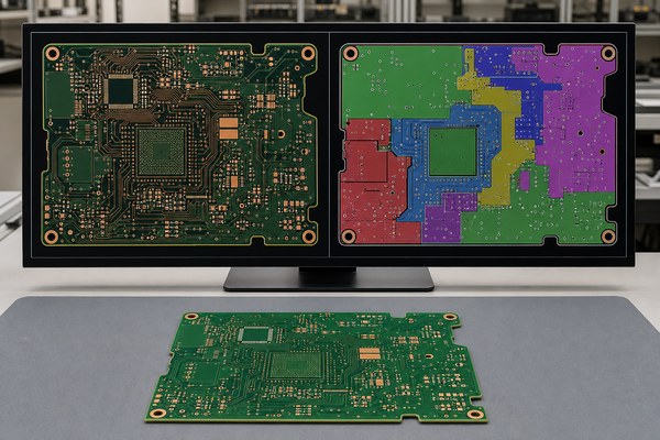 ODB++ file, comparison of source PCB design and CAM layer view
