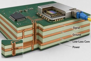 Low-loss OTDM PCB stackup with signal ground core and power layers