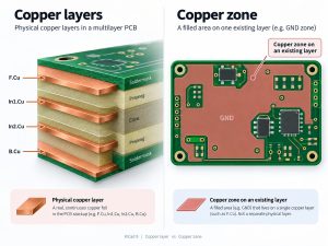 Comparison between physical copper layers and a copper zone in KiCad 9