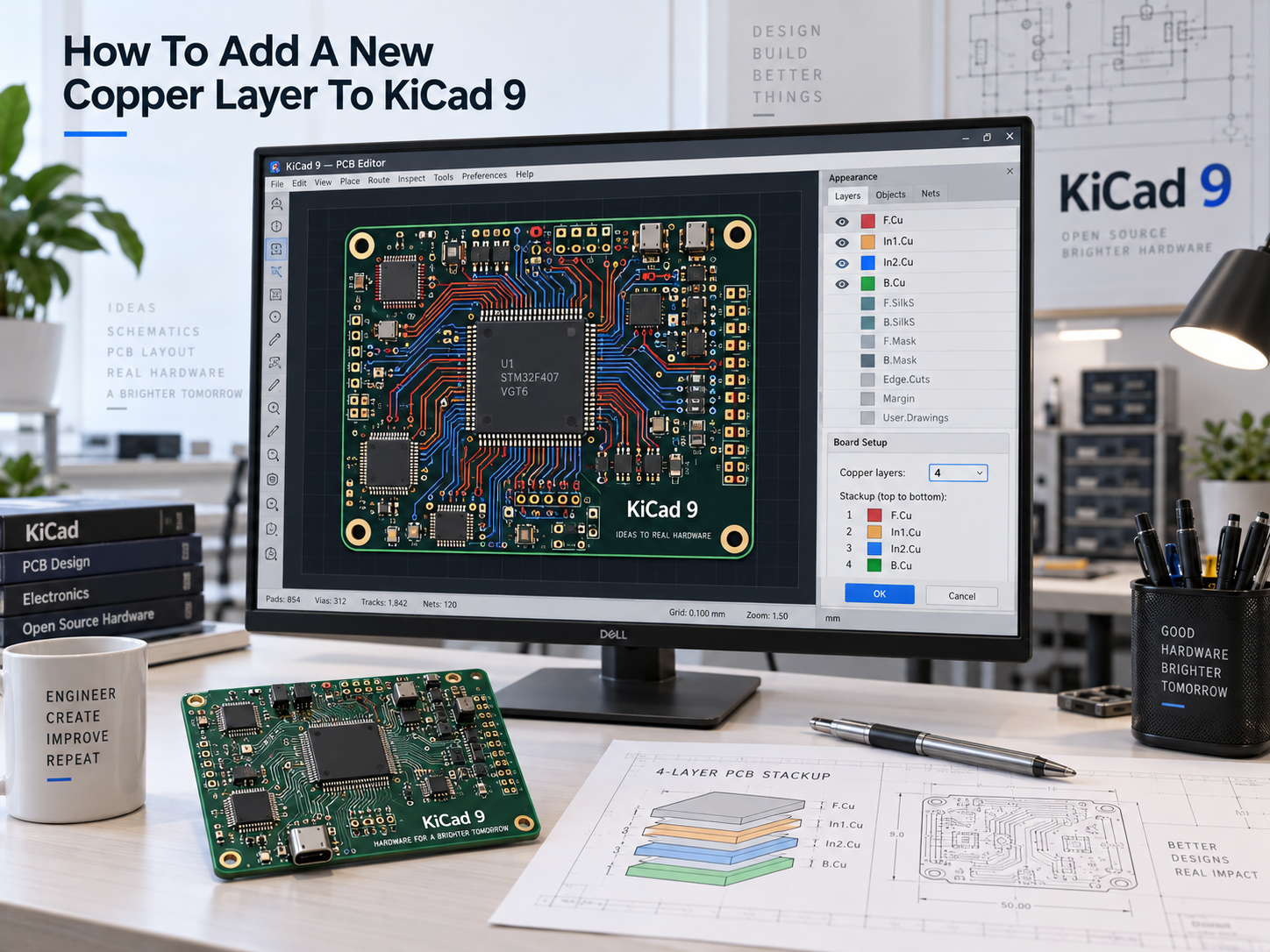 How to add a new copper layer to KiCad 9 in a four-layer PCB design