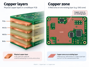 Comparison between physical copper layers and a copper zone in KiCad 9