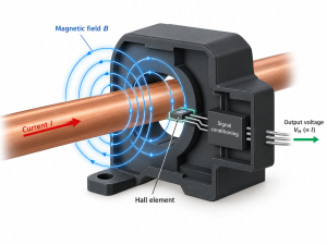 Hall effect current sensor working principle with magnetic field and output signal