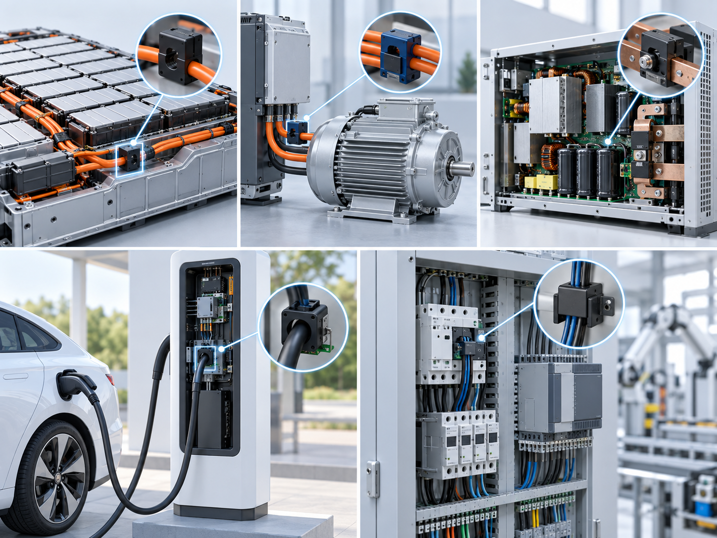 Current sensor applications in battery systems, motor drives, inverters, EV chargers and industrial controls